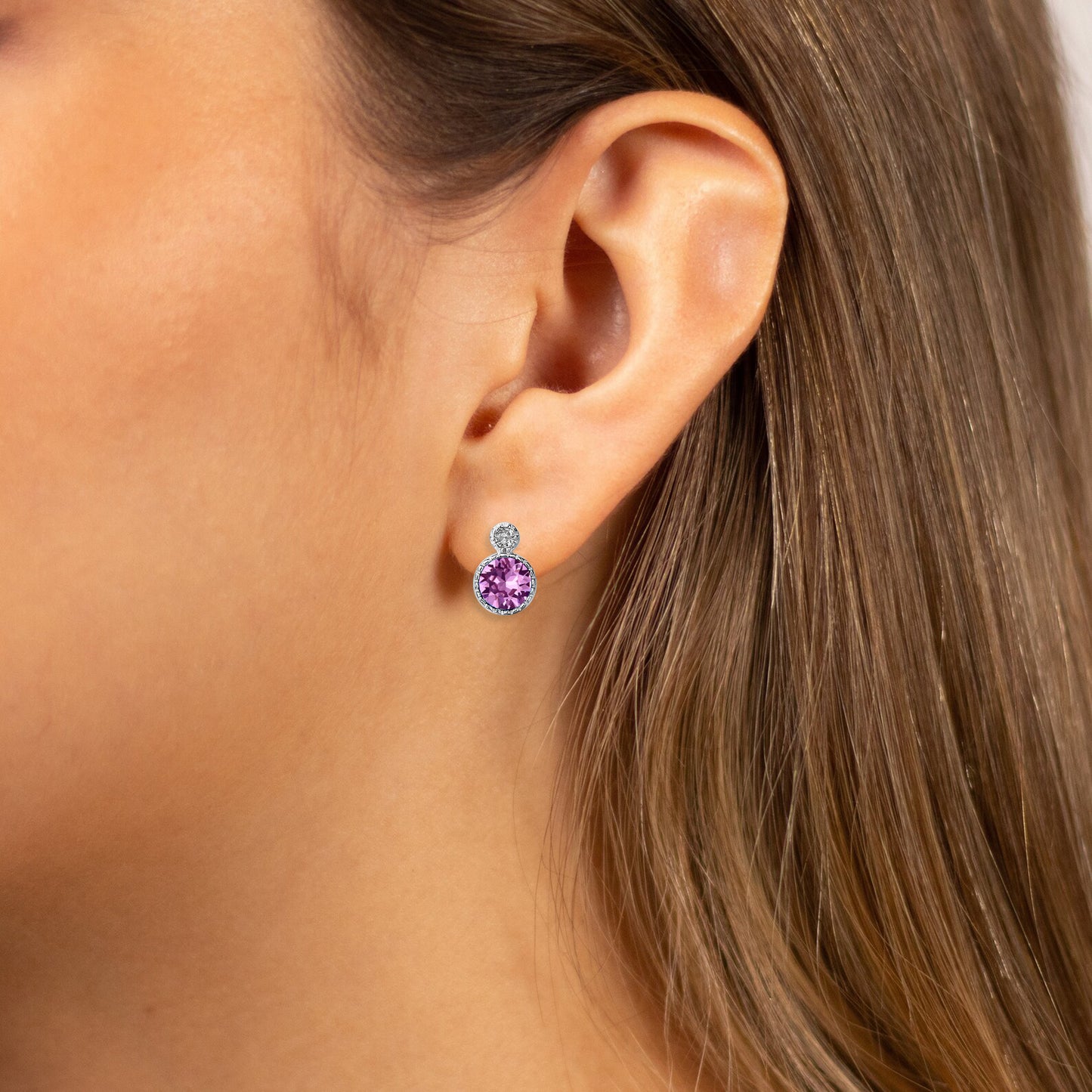 Pink Stud Mini Earrings in Crystal