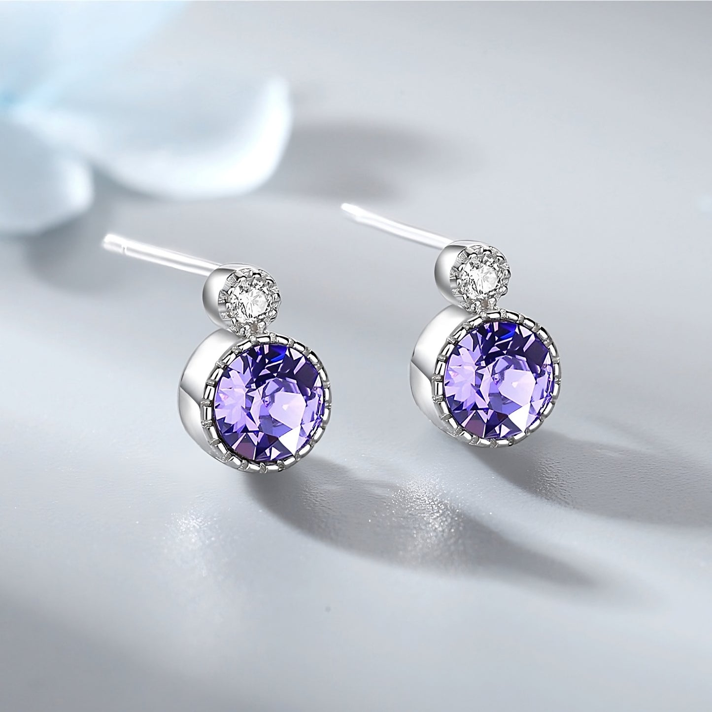 Purple Stud Mini Earrings in Crystal