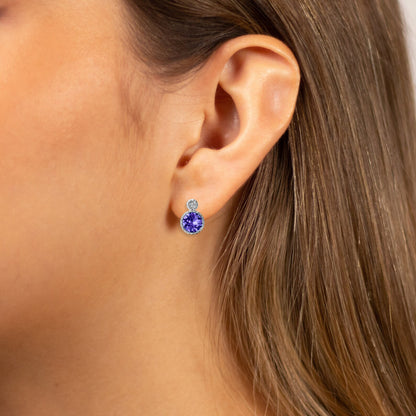 Purple Stud Mini Earrings in Crystal