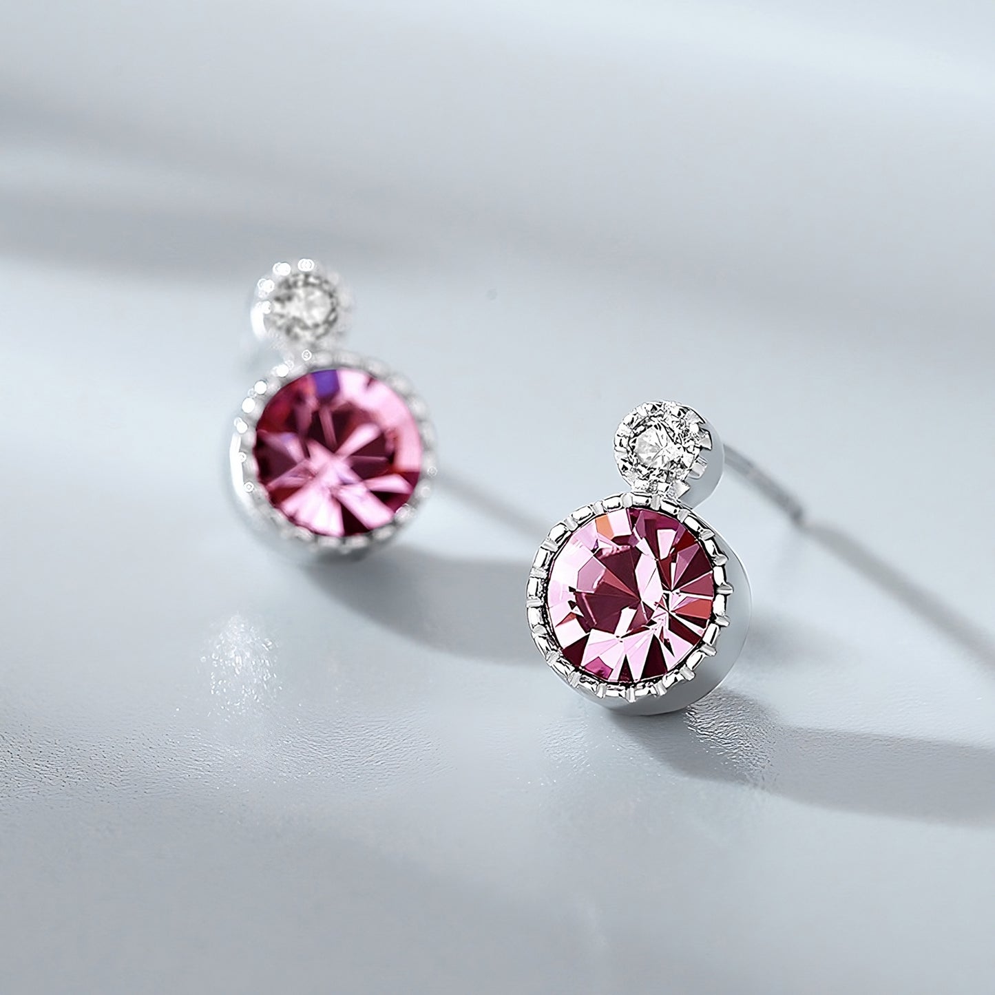 Pink Stud Mini Earrings in Crystal